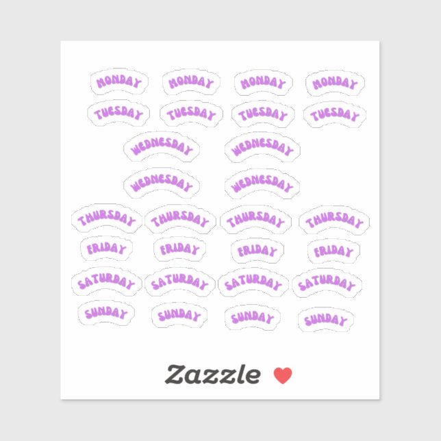 Lila Retro Weekday Journal Sticker Pack (Blatt)