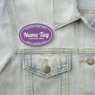 Lila Retro Wide Oval Classic Name Tag Namensschild