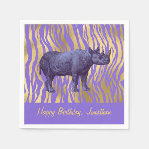 Lila Rhinoceros Happy Birthday Party Serviette