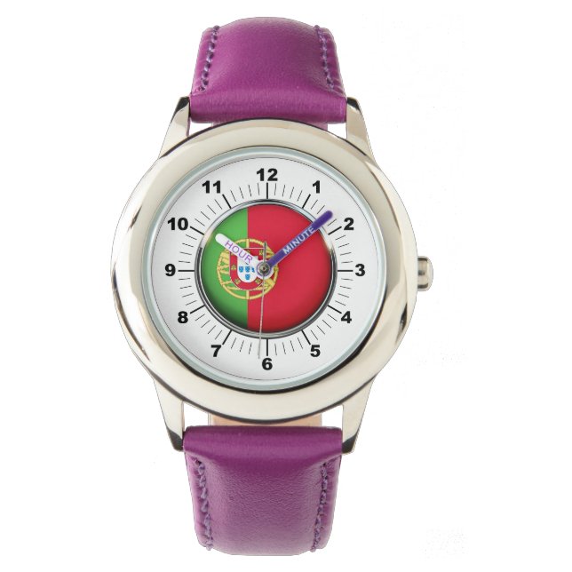 Lila Ribb an der portugiesischen Flagge des Kindes Armbanduhr (Vorderseite)