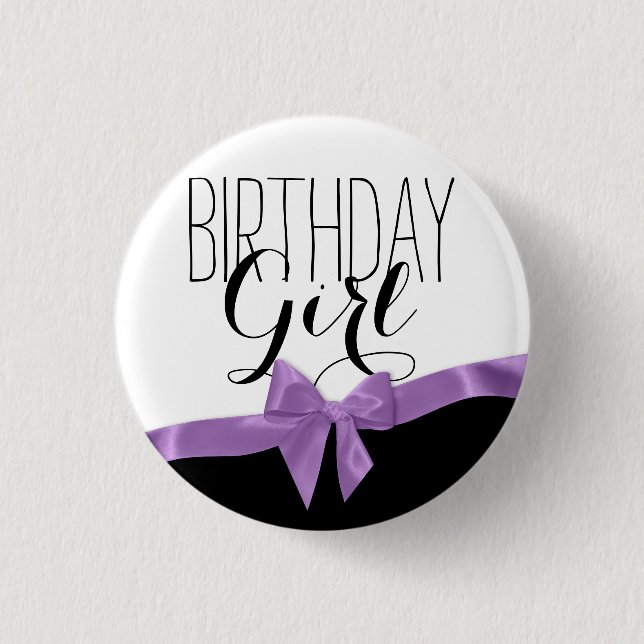 Lila Ribbon Bow Birthday Girl Button (Vorderseite)