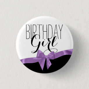 Lila Ribbon Bow Birthday Girl Button