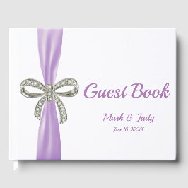 Lila Ribbon Diamond Bow Wedding Guestbook Gästebuch