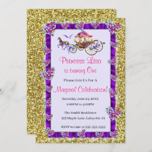 Lila Ribbon Gold Glitzer Royal Princess Birthday Einladung