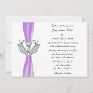 Lila Ribbon Silver Swans Einladung