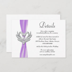 Lila Ribbon Silver Swans Hochzeitdetails Begleitkarte