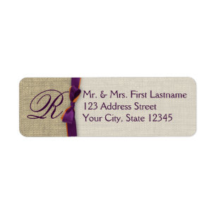 Lila Ribbon- und Burlap- sowie Orange-Monogramm