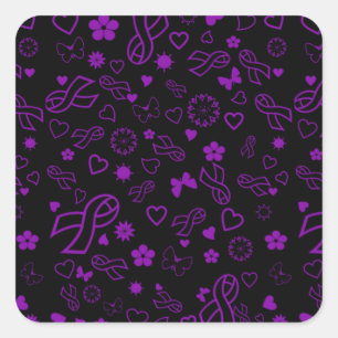 Lila Ribbons Multi..Fibro Quadratischer Aufkleber