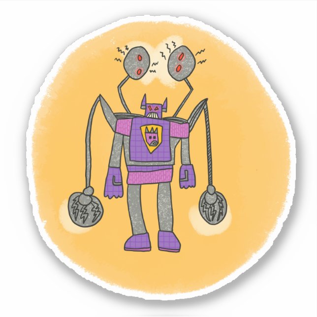 Lila Robot Comic Book Style Sticker (Vorderseite)