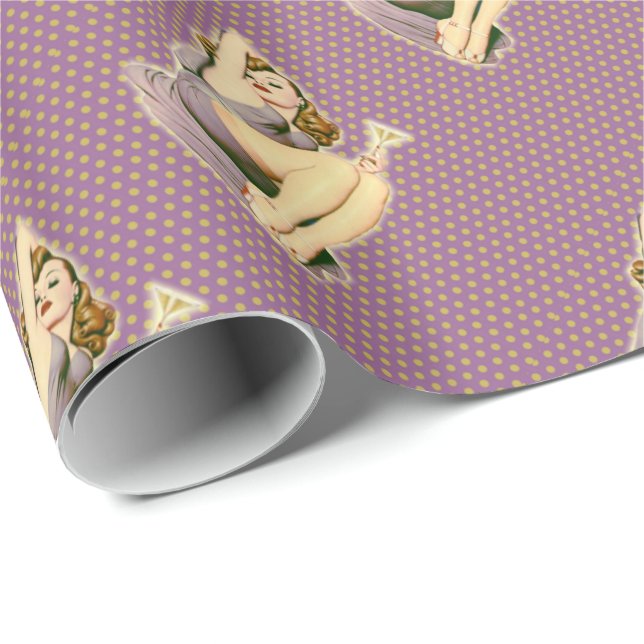 lila rockabilly Button Polkapunkt-Martinis herauf Geschenkpapier (Rolleneckpunkt)