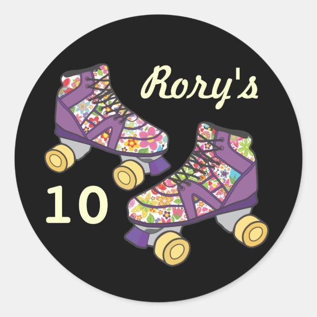Lila Roller Skate Roller Skaten Party Sticker (Vorderseite)