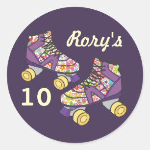 Lila Roller Skate Roller Skaten Party Sticker