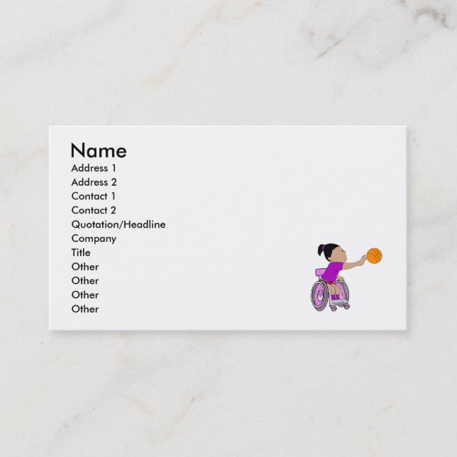 Lila Rollstuhlmädchenbasketball Visitenkarte (Vorderseite)