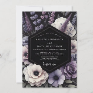 Lila romantische Blumenhochzeit im Moody-Stil Einladung