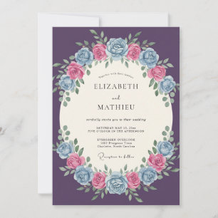 Lila romantische Rosenhochzeit Einladung
