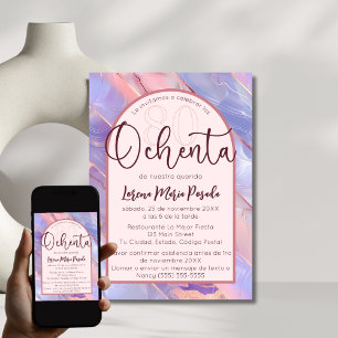 Lila Rosa Achat Spanisch 80. Geburtstag Für Sie Einladung