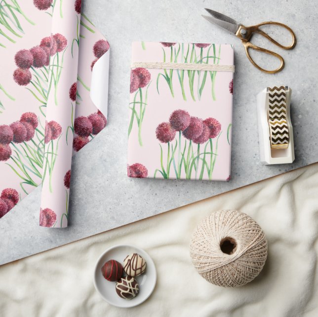 Lila Rosa Allium Blume Aquarellbilder Geschenkpapier (Kunsthandwerk)