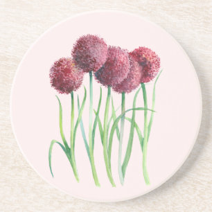 Lila Rosa Allium Watercolor Botanische Malerei Getränkeuntersetzer