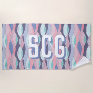 Lila-Rosa-Aqua-Wavy-Oversial-Initial-Monogramm Strandtuch