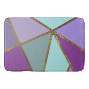 Lila rosa Aquamarin Türkis & Bronze Gold Geometrie Badematte