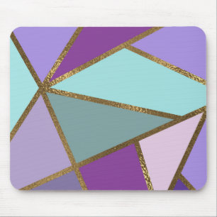 Lila rosa Aquamarin Türkis & Bronze Gold Geometrie Mousepad