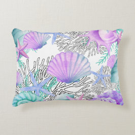 Lila rosa Aquamarine und weiße Muscheln Dekokissen