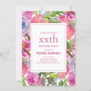 Lila Rosa Aquarell Wildblumen Geburtstag für jedes Einladung