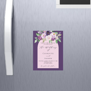 Lila rosa Aquarellblumen Luxus Hochzeit Magneteinladung