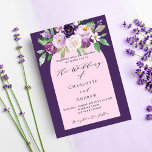 Lila rosa Aquarellbögen Einladungspostkarte<br><div class="desc">Rosa und rosafarbener Bogen,  mit rosa und lila Blumen geschmückt. Personalisieren Sie Ihre Namen und die Details. Zurück: rosa Hintergrund.</div>