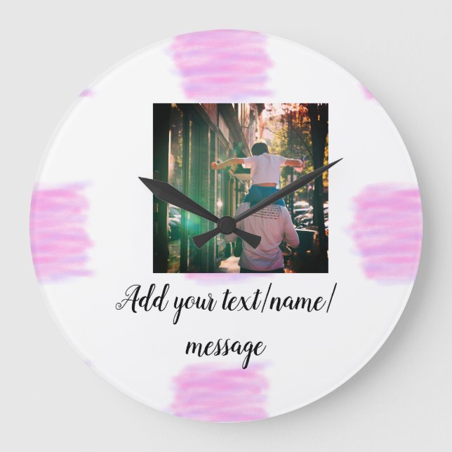 Lila rosa Aquarellfarbe Vater Sohn Vater hinzufüge Große Wanduhr (Vorderseite)