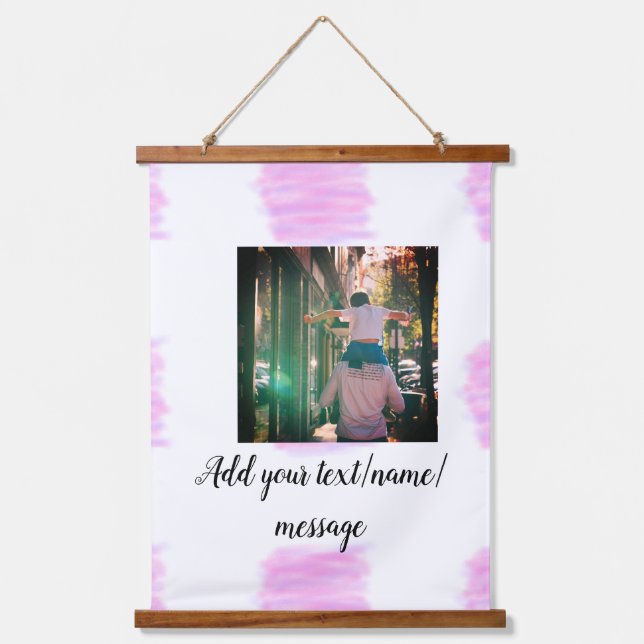 Lila rosa Aquarellfarbe Vater Sohn Vater hinzufüge Wandteppich Mit Holzrahmen (Vorderseite)