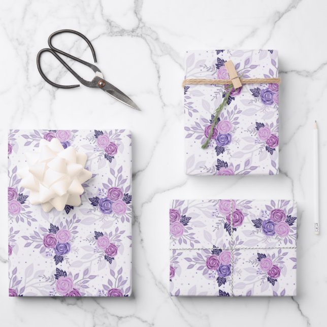 Lila Rosa Bläserner Elegant Feminine Blume Geschenkpapier Set (Vorderseite)