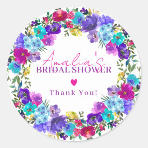 Lila Rosa Blau Florales Brautbad Danke schön Runder Aufkleber