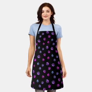 Lila Rosa Blau Pfotenabdruck-Muster Schwarz Schürze