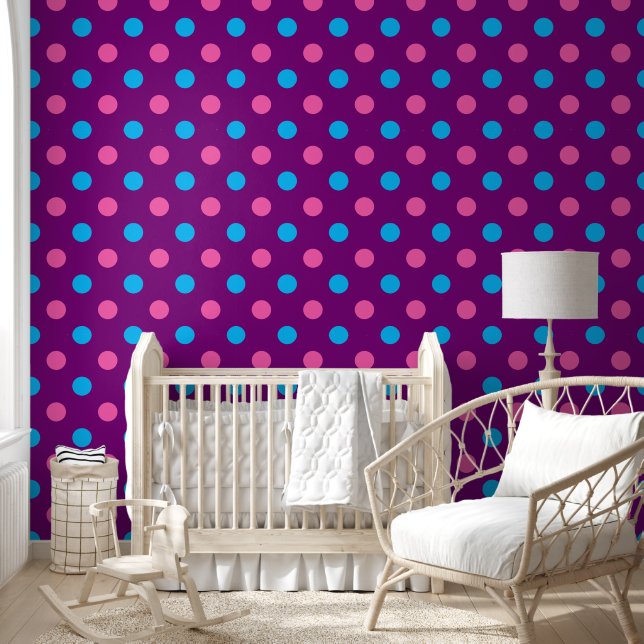 Lila Rosa Blau Punkte Muster Tapete (Kinder)