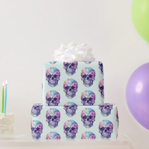 Lila Rosa Blau Totenkopf Hellgrün Halloween Geschenkpapier