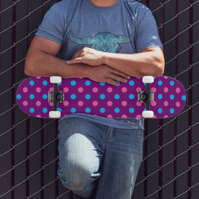 Lila Rosa Blau Tupfenmuster Skateboard (Außenbereich 3)
