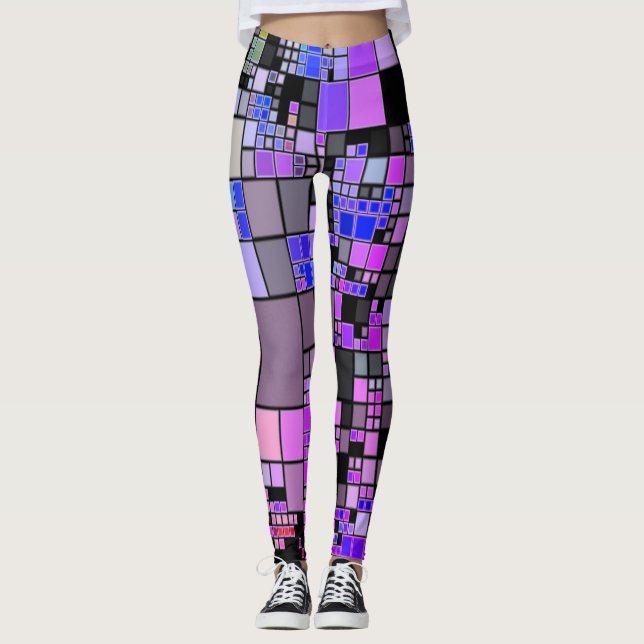 Lila rosa blaue geometrische Kunst, coole Leggings (Vorderseite)