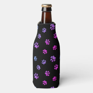 Lila rosa blaue Paw-Druckmuster auf schwarz Flaschenkühler