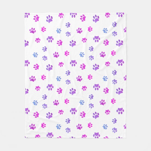 Lila rosa blaue Paw-Druckmuster Fleecedecke (Vorderseite)