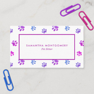 Lila Rosa Blaue Pfotenabdrücke Muster Pet Sitter Visitenkarte