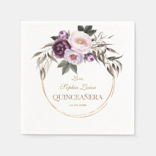 Lila rosa Blume Gold Mis Quince Quinceañera Serviette