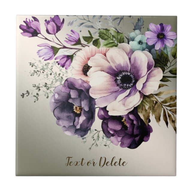 Lila Rosa Blume Goldene Elegante Fliese (Vorderseite)