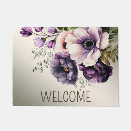 Lila Rosa Blume Herzlich willkommen Fußmatte