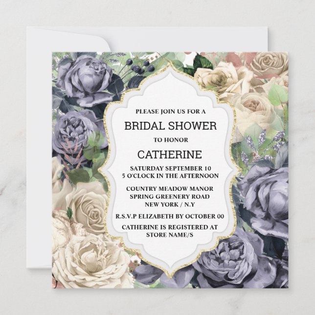 Lila Rosa Blume Vintager Rahmen Einladung (Vorderseite)