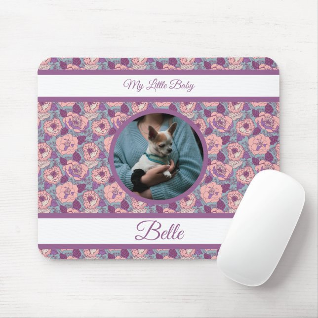 Lila rosa Blumen & Banner mit Namen/Phrase Mousepad (Mit Mouse)
