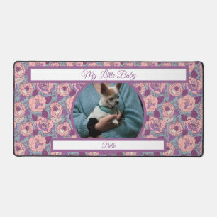 Lila Rosa Blumen & Banner mit Namen/Phrase  Schreibtischunterlage