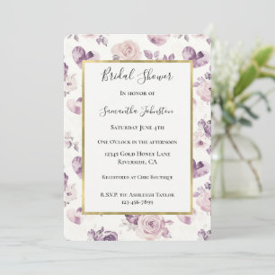 Lila rosa Blumen & Herzen Brautparty Einladung