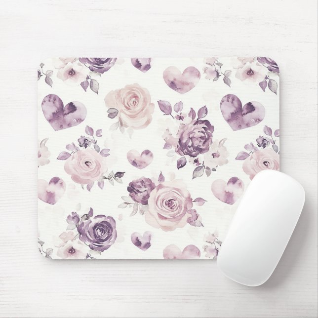 Lila Rosa Blumen & Herzen Mousepad (Mit Mouse)