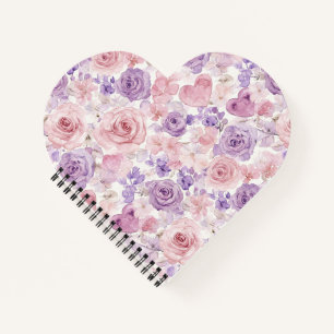 Lila rosa Blumen & Herzen Notizbuch